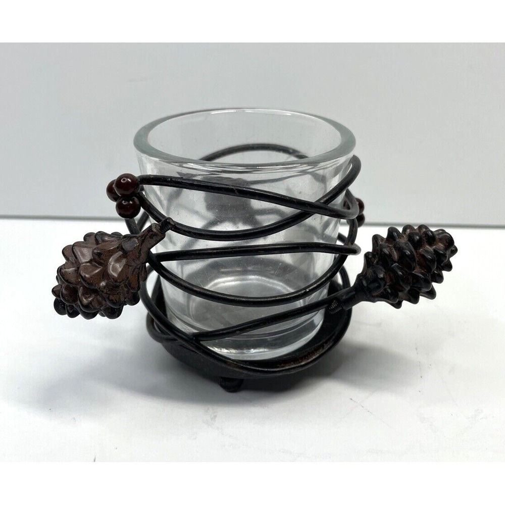 YANKEE CANDLE VOTIVE / TEALIGHT METAL CANDLE HOLDER WINTER PINECONE BRANCH NEW